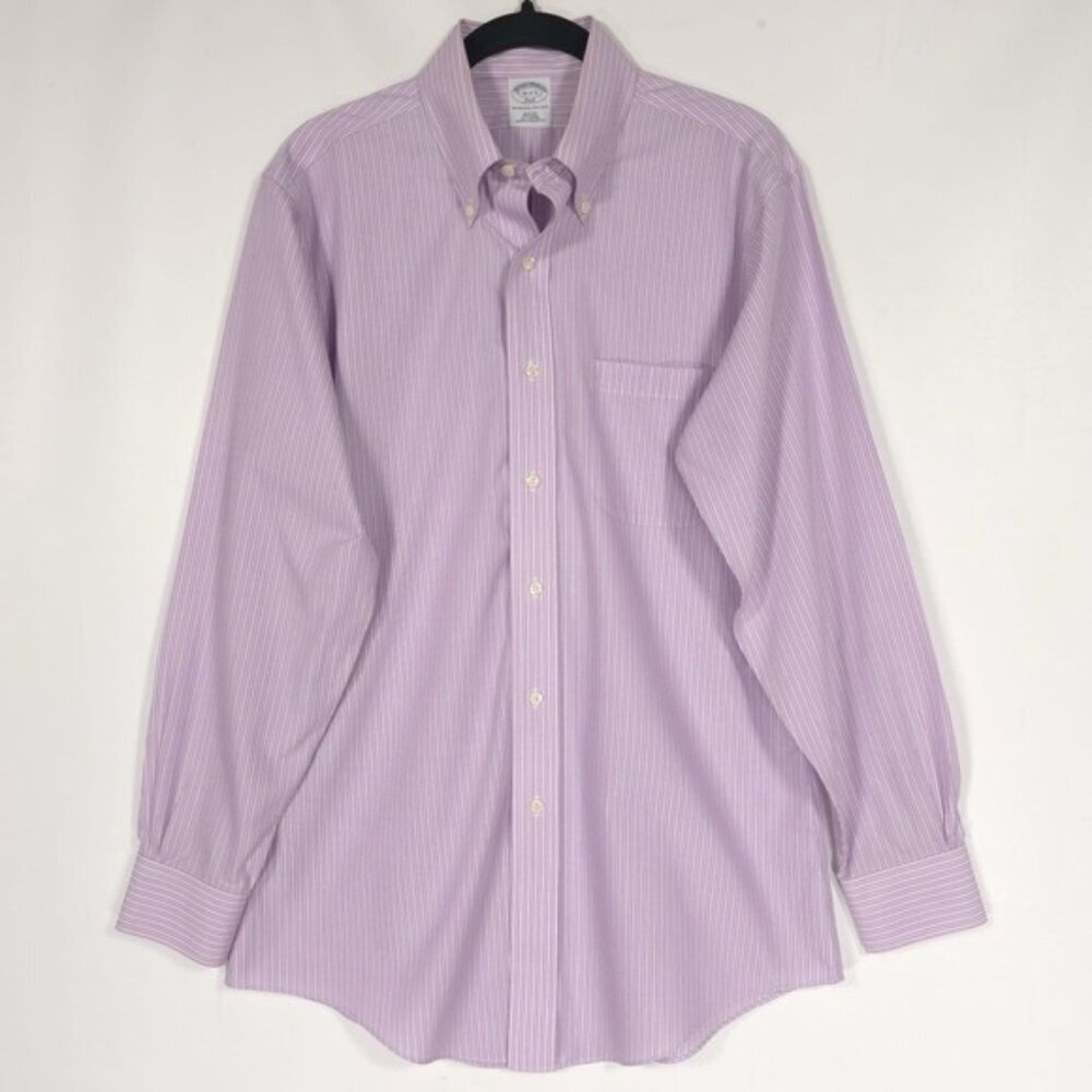 Brooks Brothers Dress Shirt 15 - 2/3 Slim Fit Non Iron Cotton Striped Purple